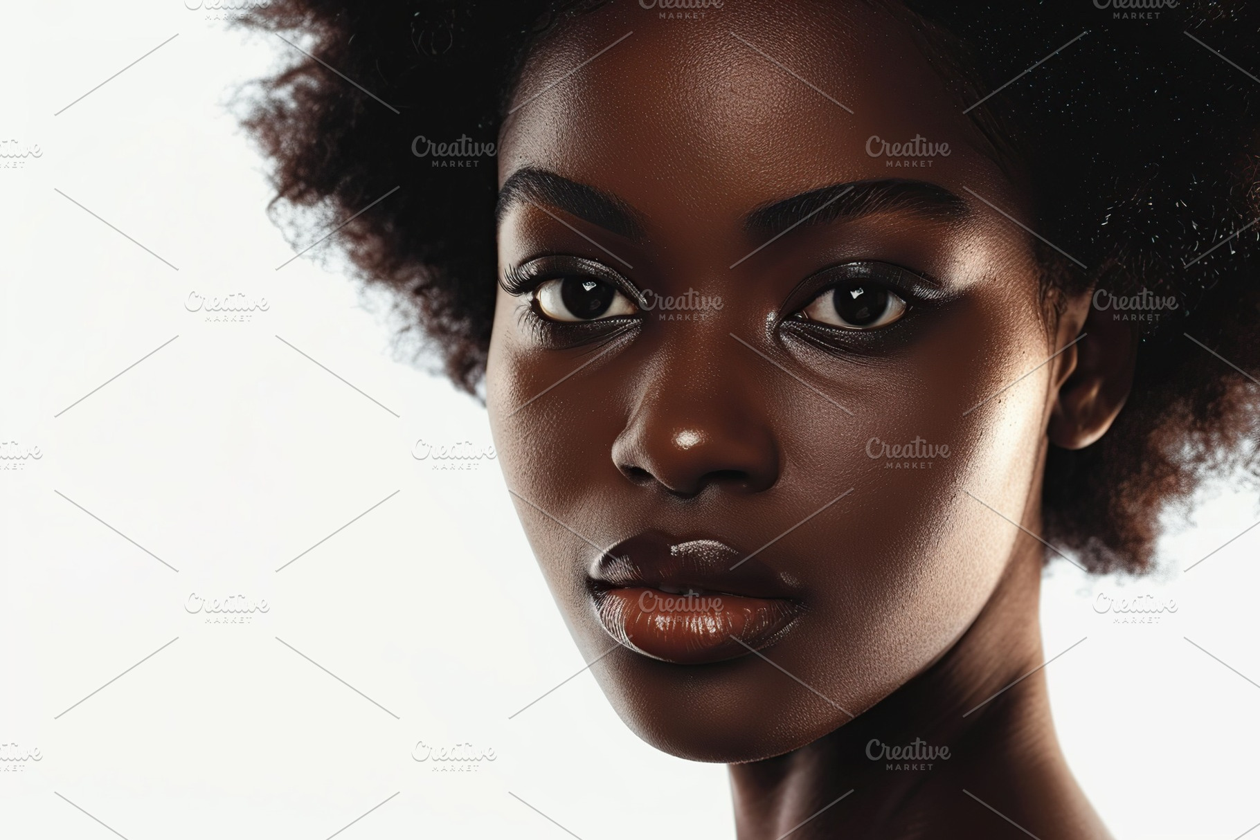 African american woman with makeup and healthy skin on white background, a Photo by AlyaAnd