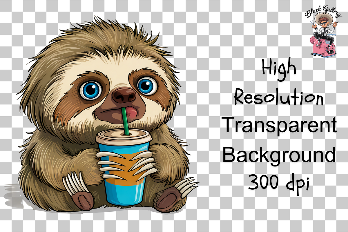 Male Sloth with Coffee Cup PNG, a Graphic by Clipart Bloom (Photo 9 of 11)