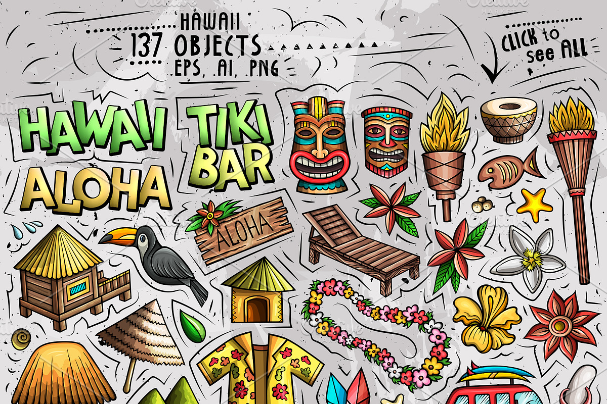 Hawaii Cartoon Objects Set, an Animal Illustration by BALABOLKA (Photo 2 of 3)