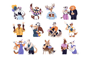 Animals at birthday party set, cards, an Animal Illustration by PaperTrident