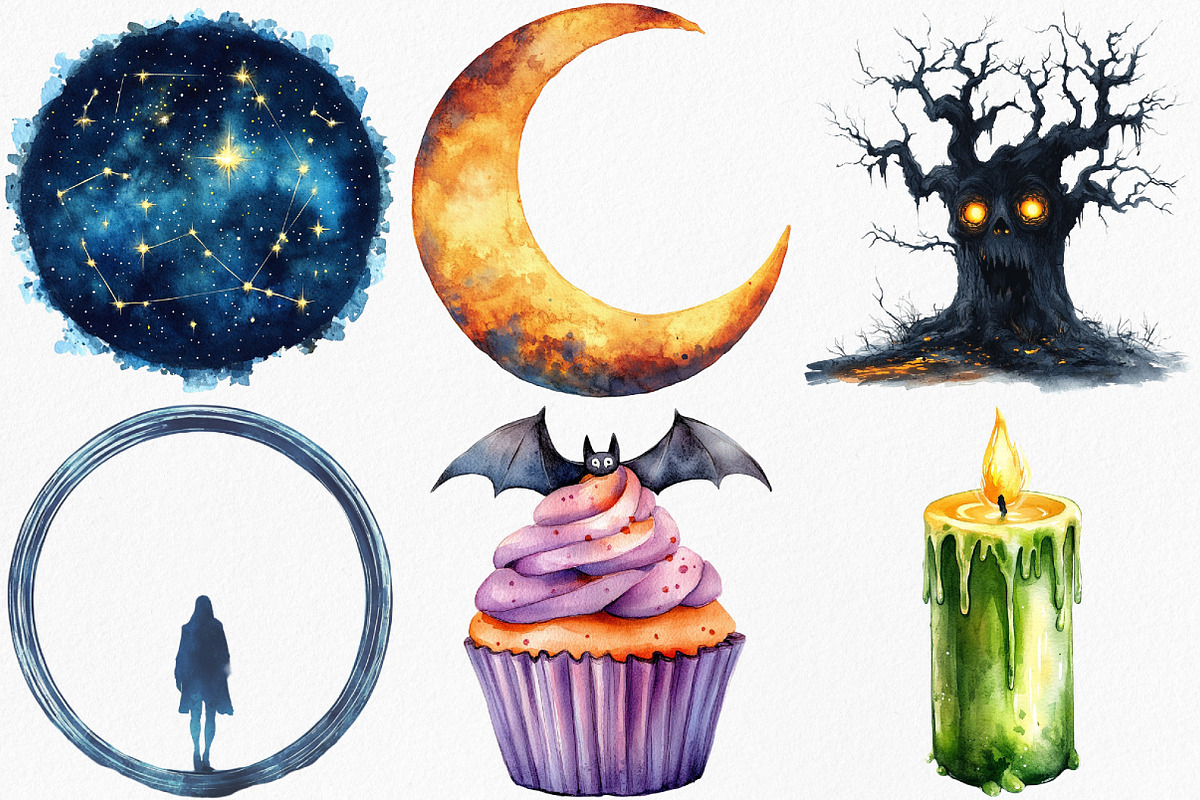 Watercolor Halloween Evening Clipart, an Illustration by Canvas Craft (Photo 2 of 8)