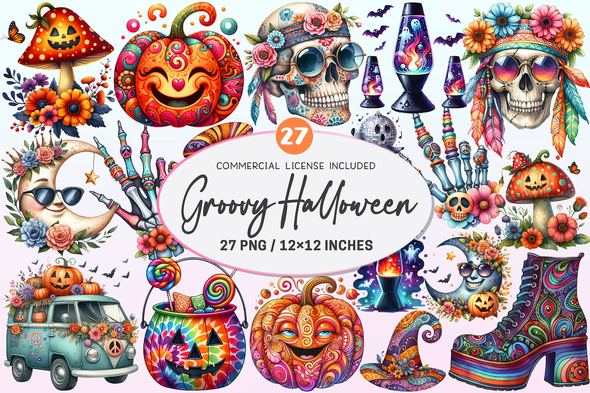 Groovy Halloween Day Clipart., a Graphic by CitraGraphics (Photo 1 of 4)