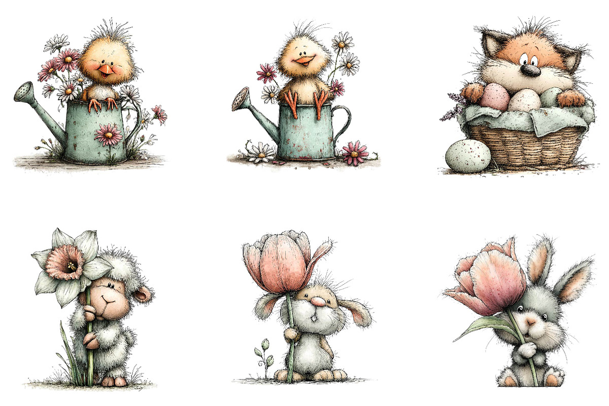 Cute peeking Easter animals clipart, an Illustration by CreationArt (Photo 5 of 7)