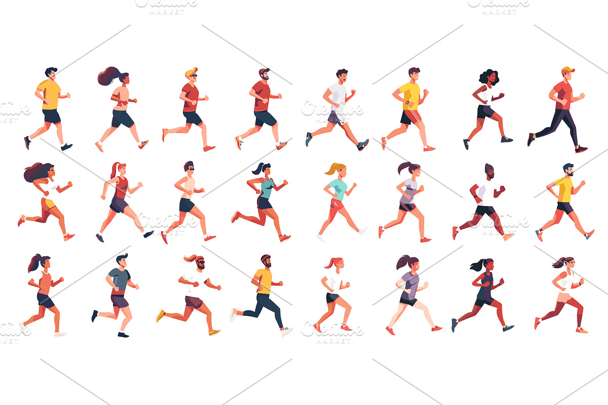 Marathon runners cartoon vector set, a Sport Illustration by Onyx