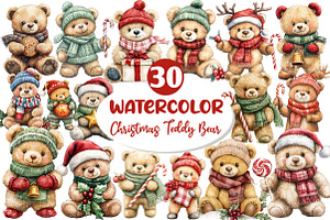 Christmas Teddy Bear Clipart, an Illustration by Dream Creation