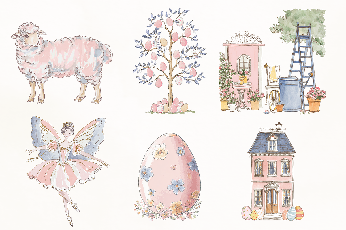 Whimsy Watercolor Soft Spring Easter, a Decorative Illustration by GiraffeCreative (Photo 3 of 21)