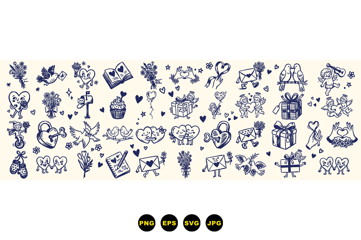 Hand Drawn Valentine Clipart Set, an Illustration by designvectx (Photo 3 of 3)