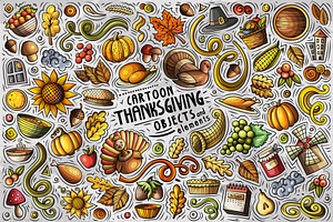 Thanksgiving Cartoon Objects Set