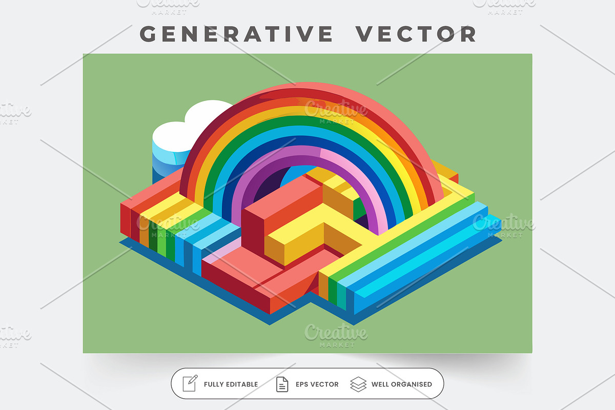 A colorful isometric rainbow decorat, a Graphic by SouravDesign