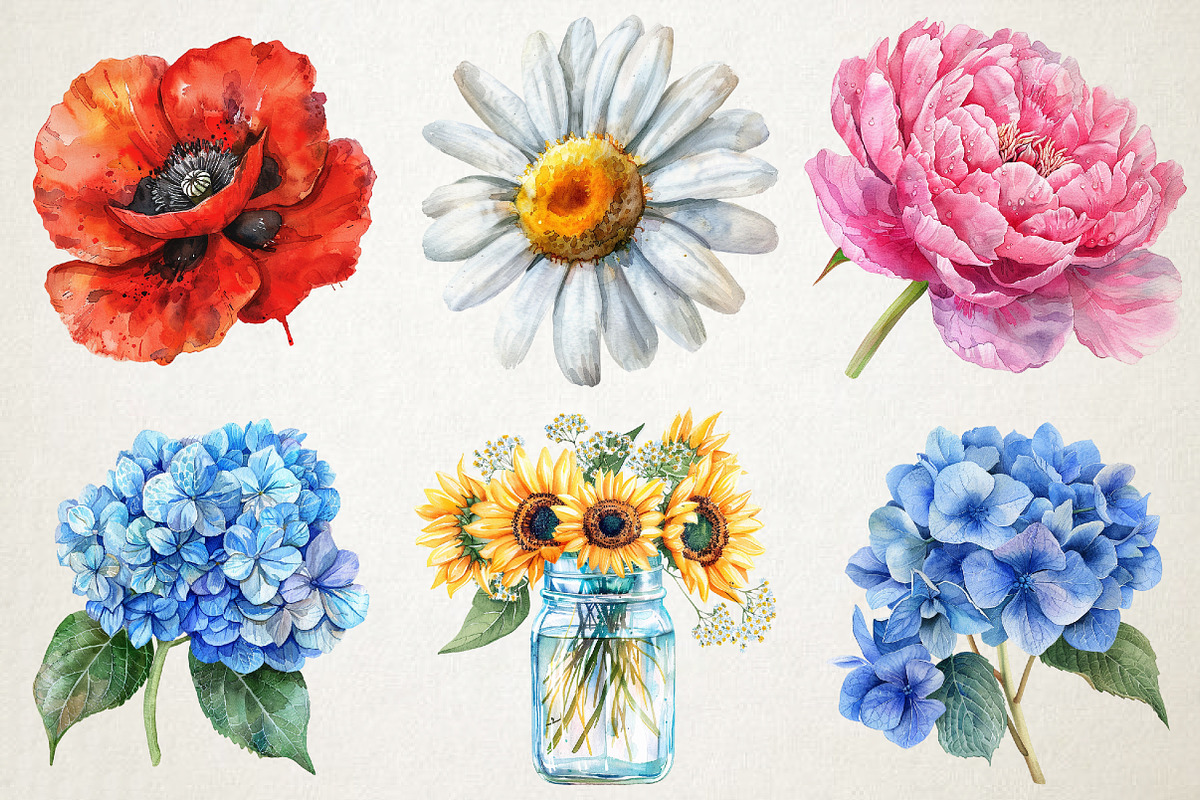 Watercolor Spring Flowers Clipart, an Illustration by RobertsArt (Photo 2 of 5)
