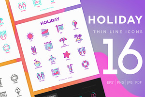 Holiday | 16 Thin Line Icons Set, an Outline Icon by Alex Blogoodf