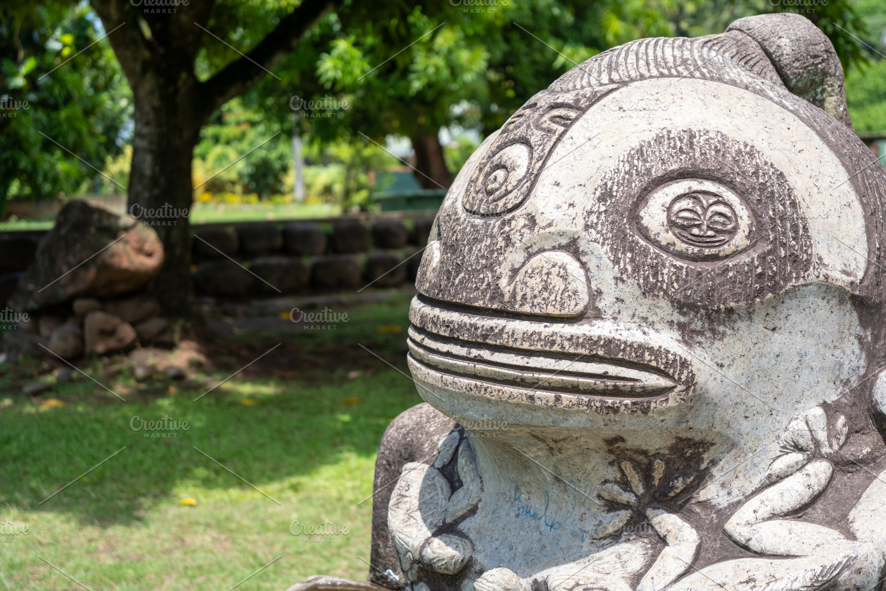 Stone tiki statue in Atuona, Hiva Oa, Marquesas Islands, French, an Arts & Entertainment Photo by GoodGoods