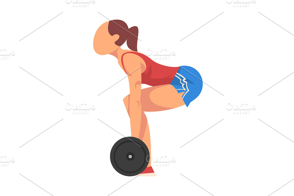 Woman Squatting with Barbell, Girl, a Person Illustration by TopVectors