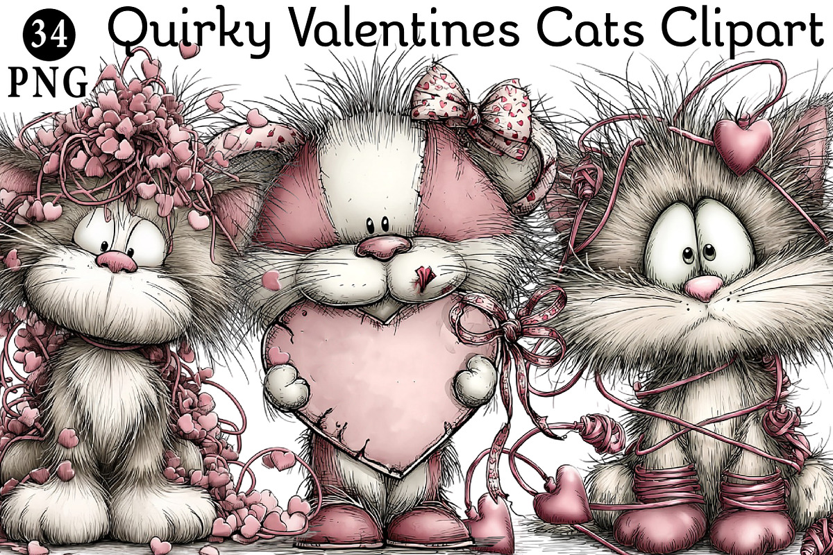Quirky Valentines Cats Clipart, an Illustration by Daily.Designs (Photo 1 of 8)