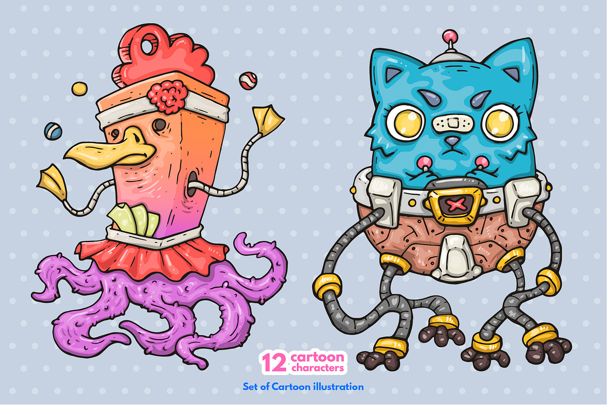 12 Different Cartoon Characters, an Illustration by Andrew_Derr