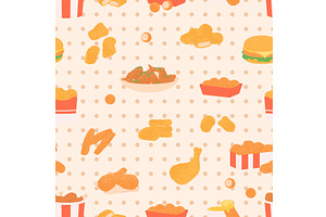 Chicken fried seamless pattern. Fast, a Food Illustration by LadadikArt