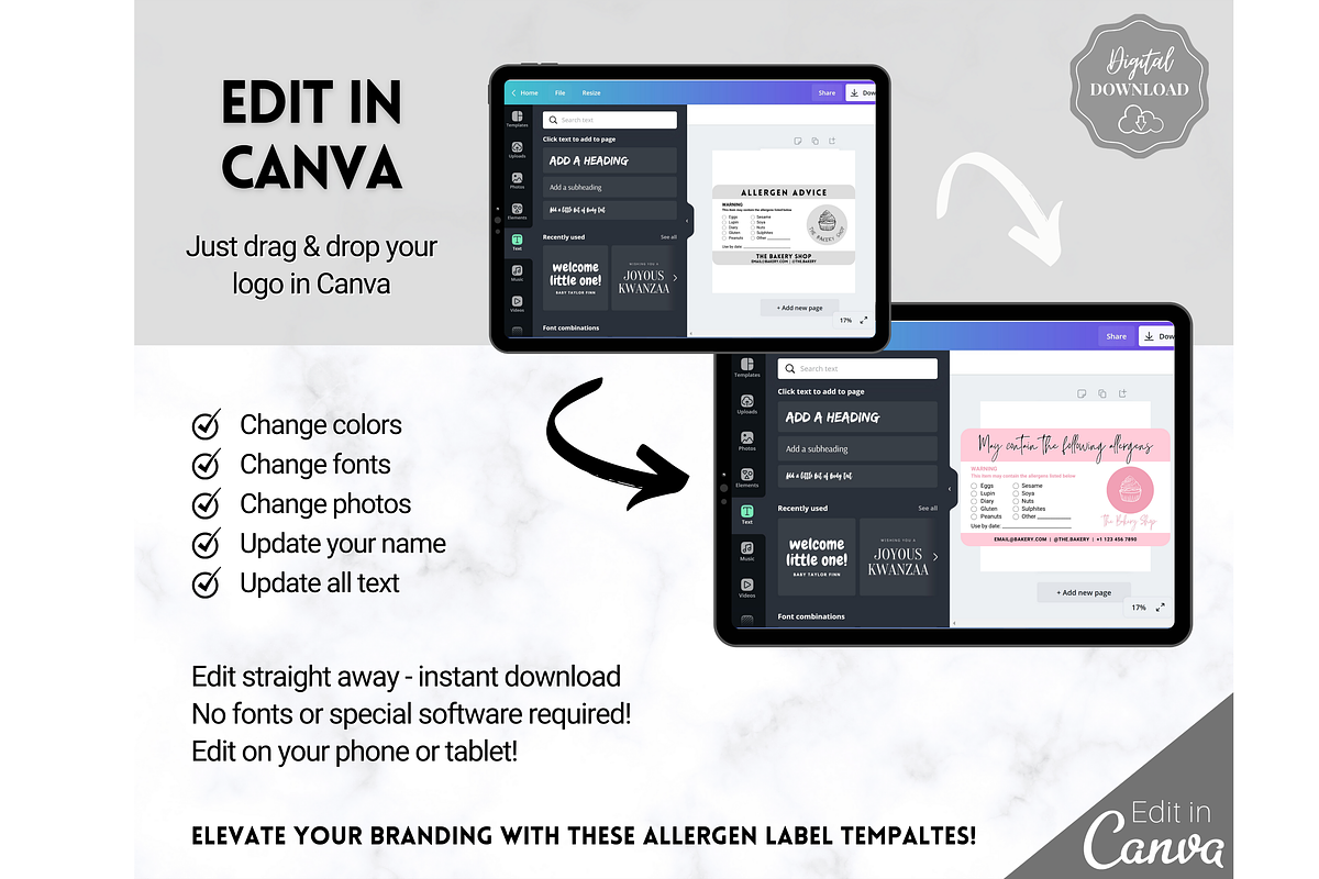 EDITABLE Food Allergy Label Template, a Templates & Theme by Templatables (Photo 6 of 8)