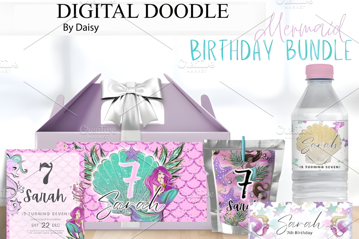 Mermaid Birthday Bundle Canva Templa, a Marketing Template by Coco Bloom (Photo 1 of 7)