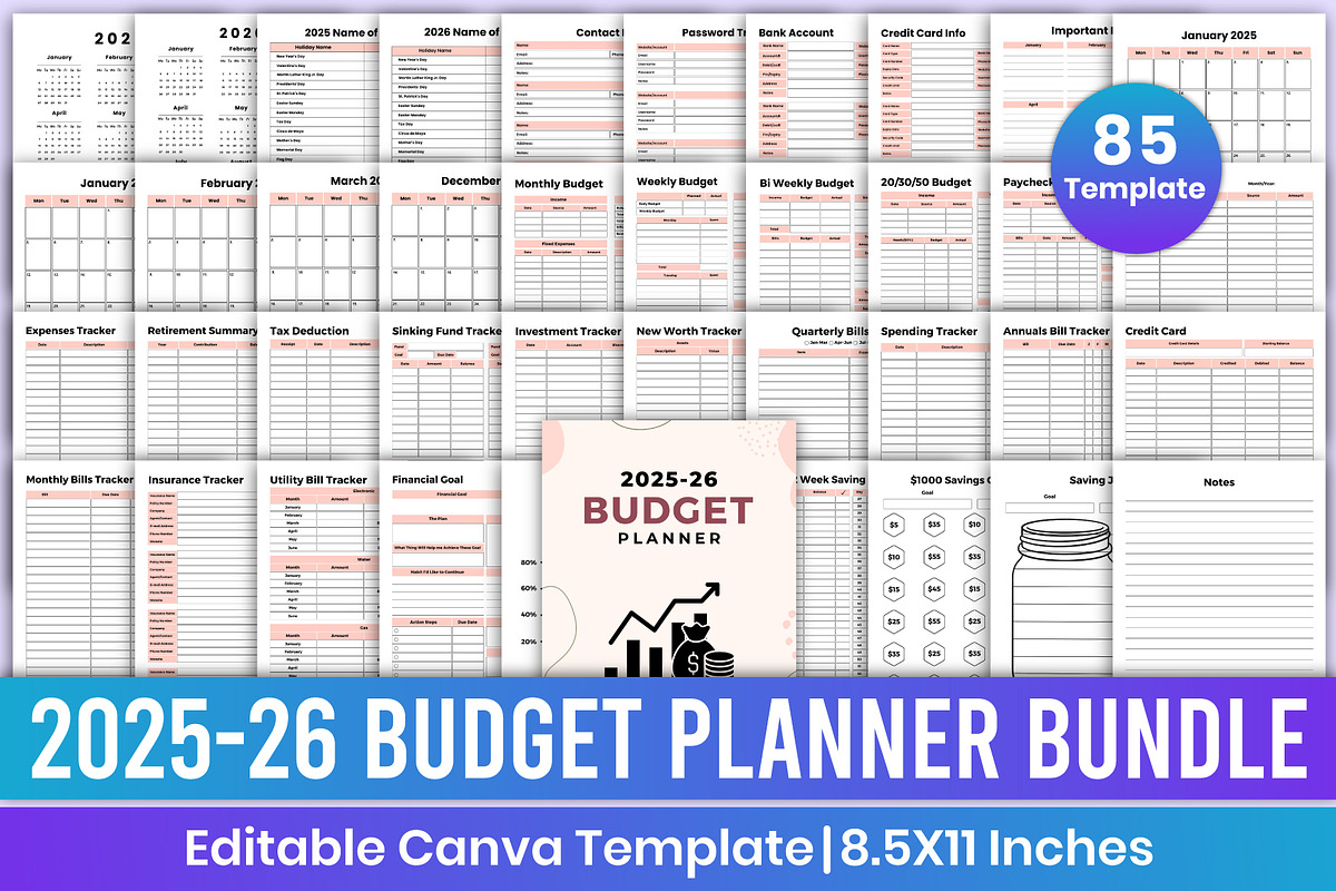 2025-26 Budget Planner Bundle Canva, a Stationery Template by Mustafiz (Photo 1 of 5)