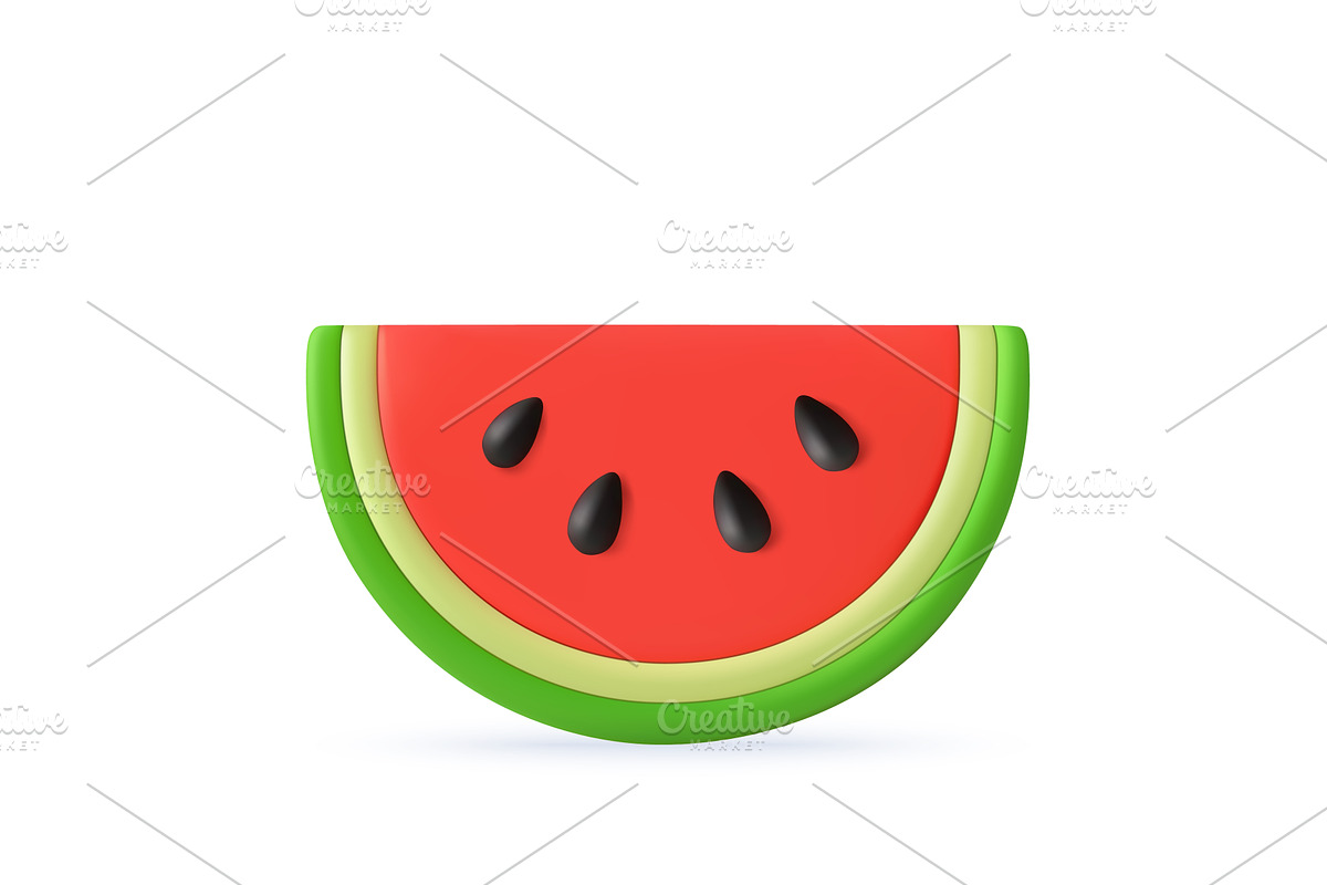 3d Slice of red watermelon with, a Food Illustration by ModVector