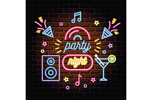 party night neon lettering, an Illustration by studiogstock