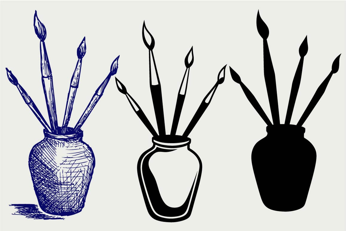 Brushes in vase SVG, an Outline Icon by LineworkStock
