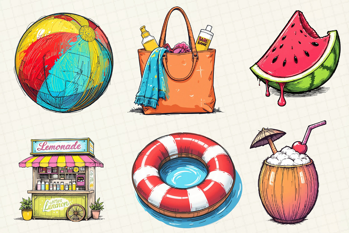 Retro Summer Beach Clipart, an Illustration by OK Design (Photo 2 of 5)
