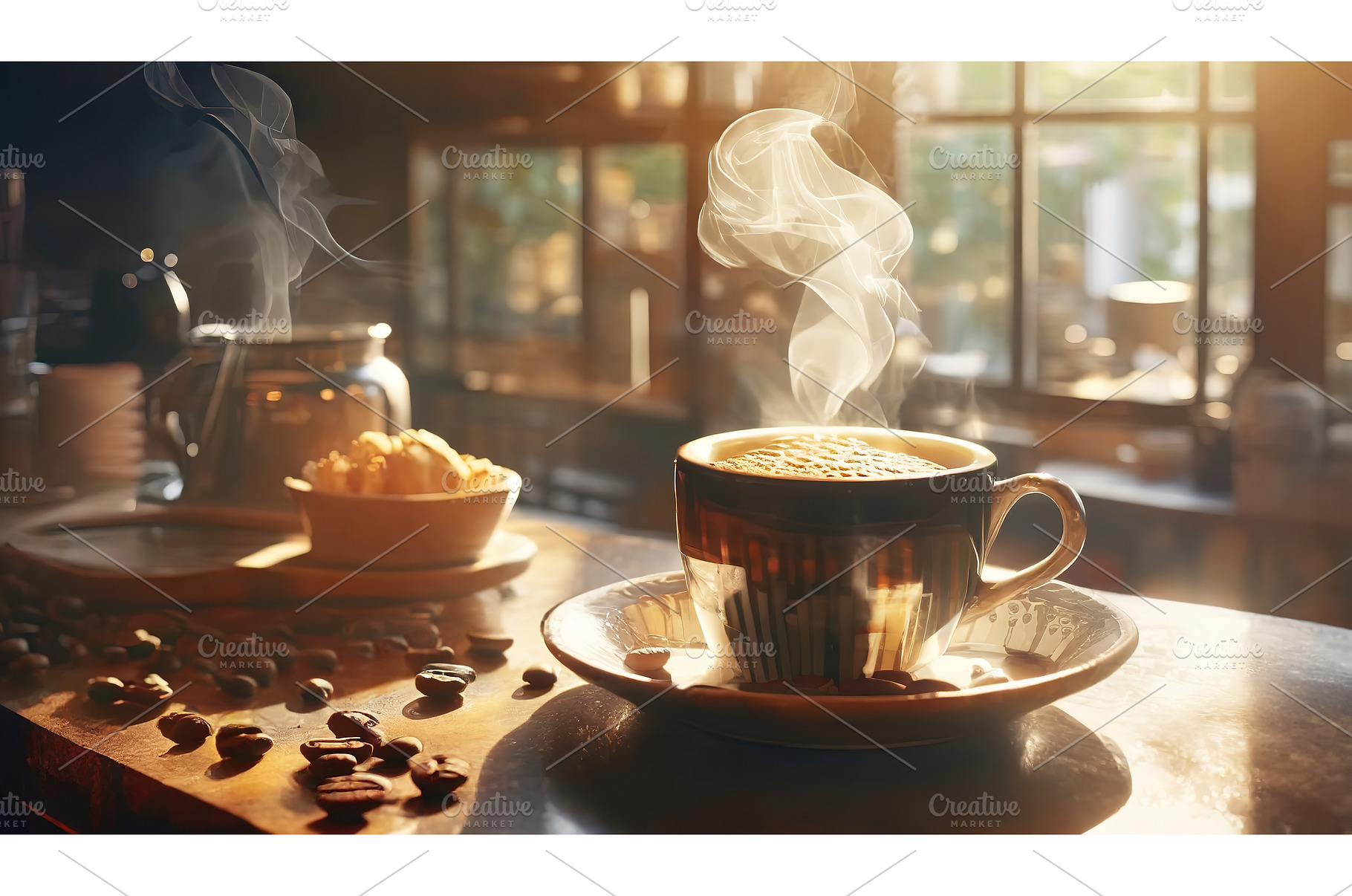 A steaming cup of coffee on a wooden, a Food & Drink Photo by Igor Tichonow