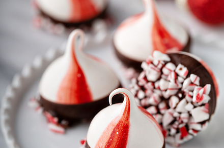 Peppermint meringues dipped in chocolate, Christmas treat