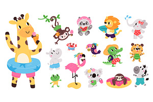 Cute cartoon animals on beach. Funny, an Animal Illustration by Vectorbuum
