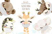 Animals wear mask cliparts, an Animal Illustration by TheHappyGiftArt (Thumbnail 1 of 6)