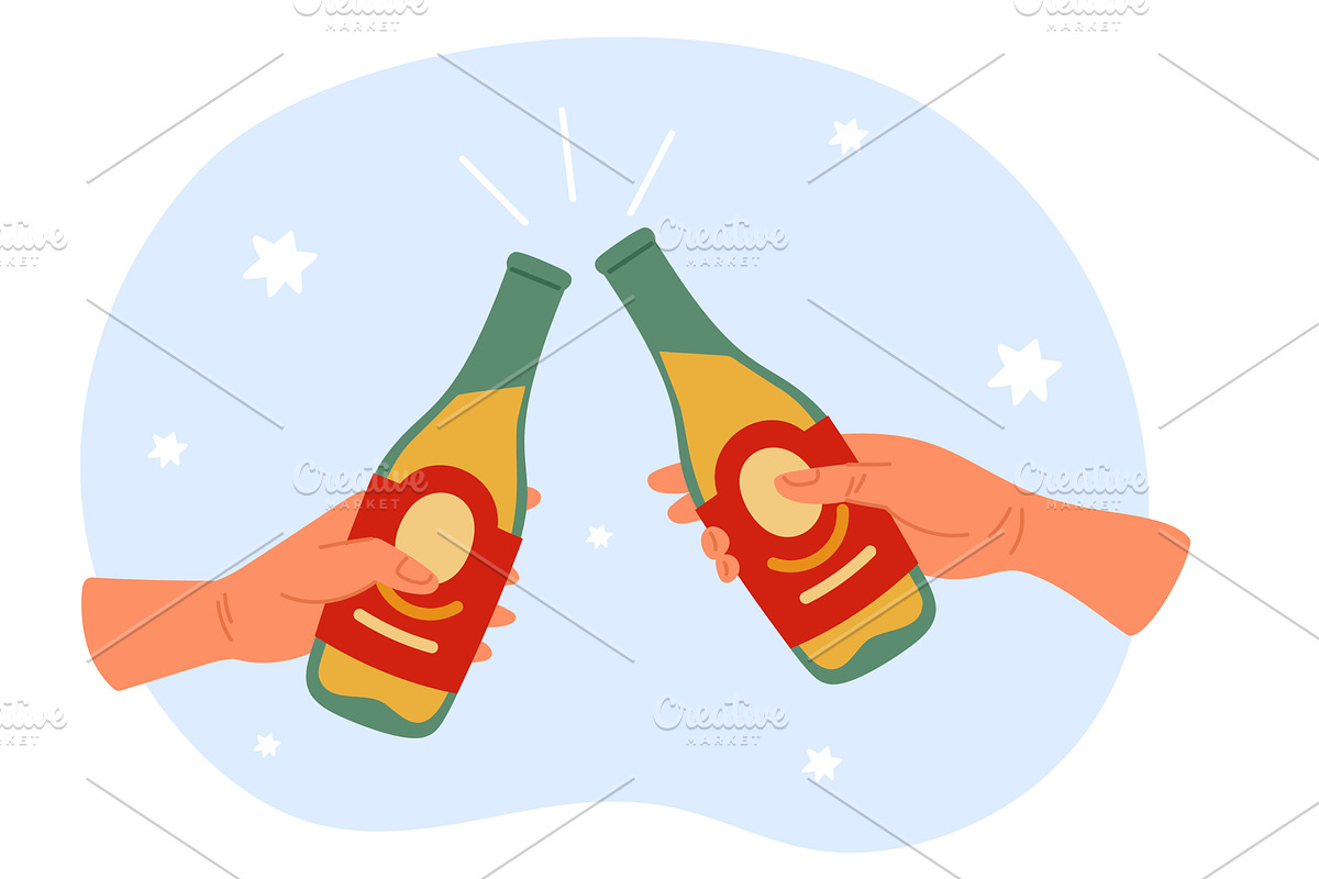 Two hands holding beer bottles, a Food Illustration by Vectorbuum