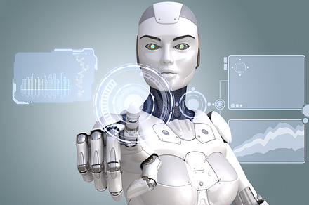 Robot and futuristic touchscreen