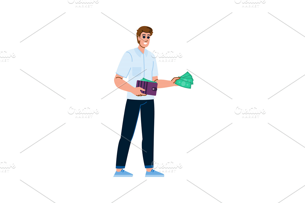 Smiling man holding wallet and, a Finance Illustration by pikepicture