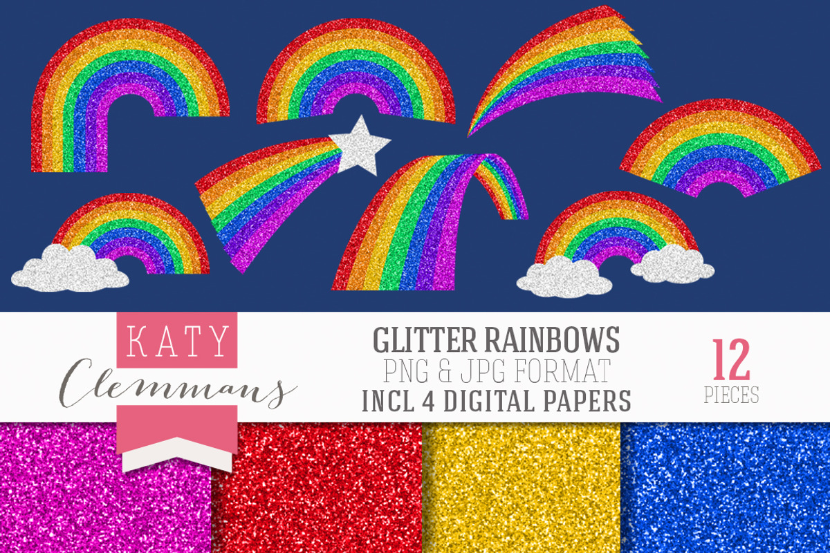 Glitter Rainbows clip art papers, a Texture Illustration by Katy