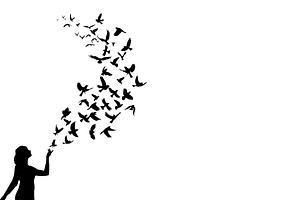 Birds Flying From Girl Hand Vector