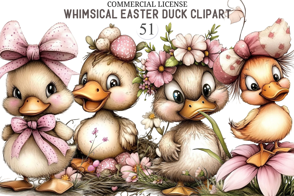 Whimsical Easter Duck Clipart, an Illustration by designcity5 (Photo 1 of 5)