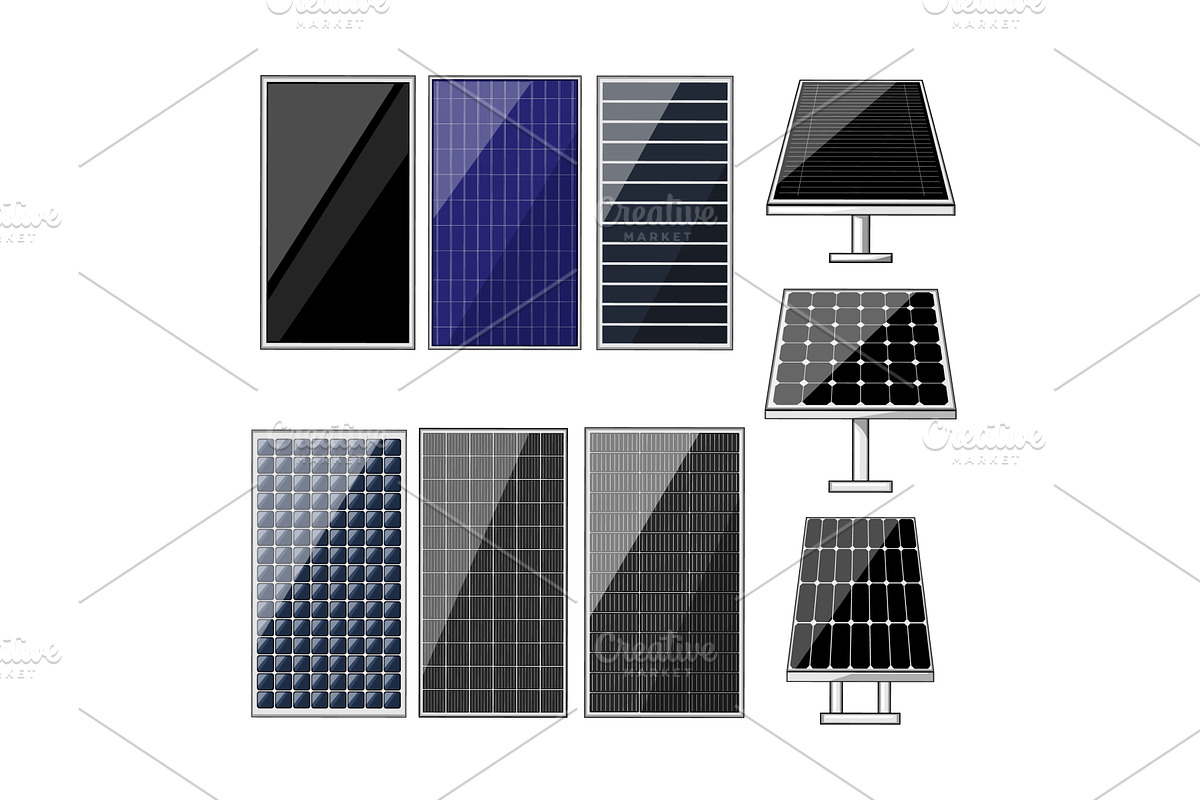solar panels set cartoon vector, an Object Illustration by pikepicture