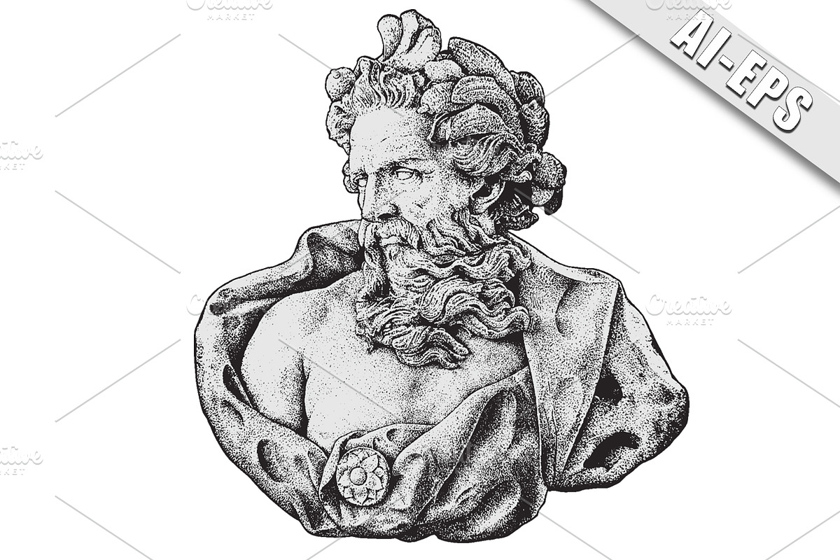 Poseidon Sculpture - Hand Drawn, an Illustration by BusOne (Photo 2 of 3)