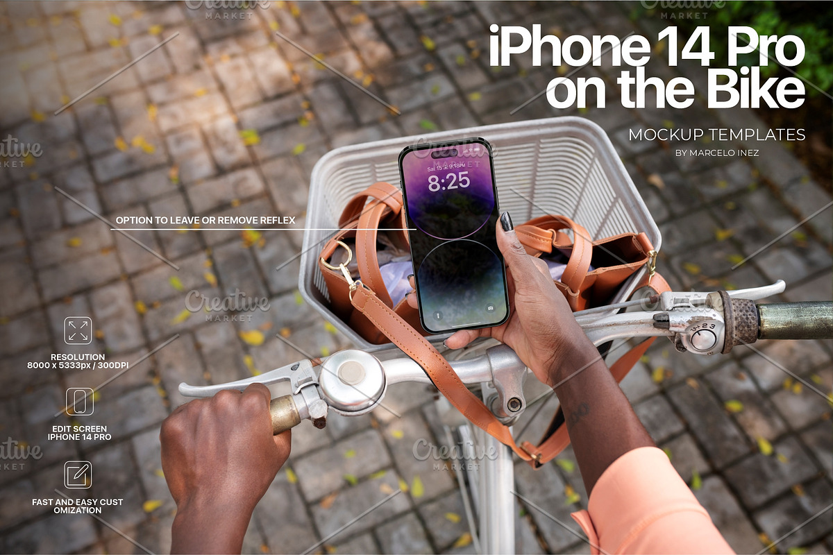 iPhone 14 Pro on the Bike Mockup, an iPhone Mockup by Marcelo Inez