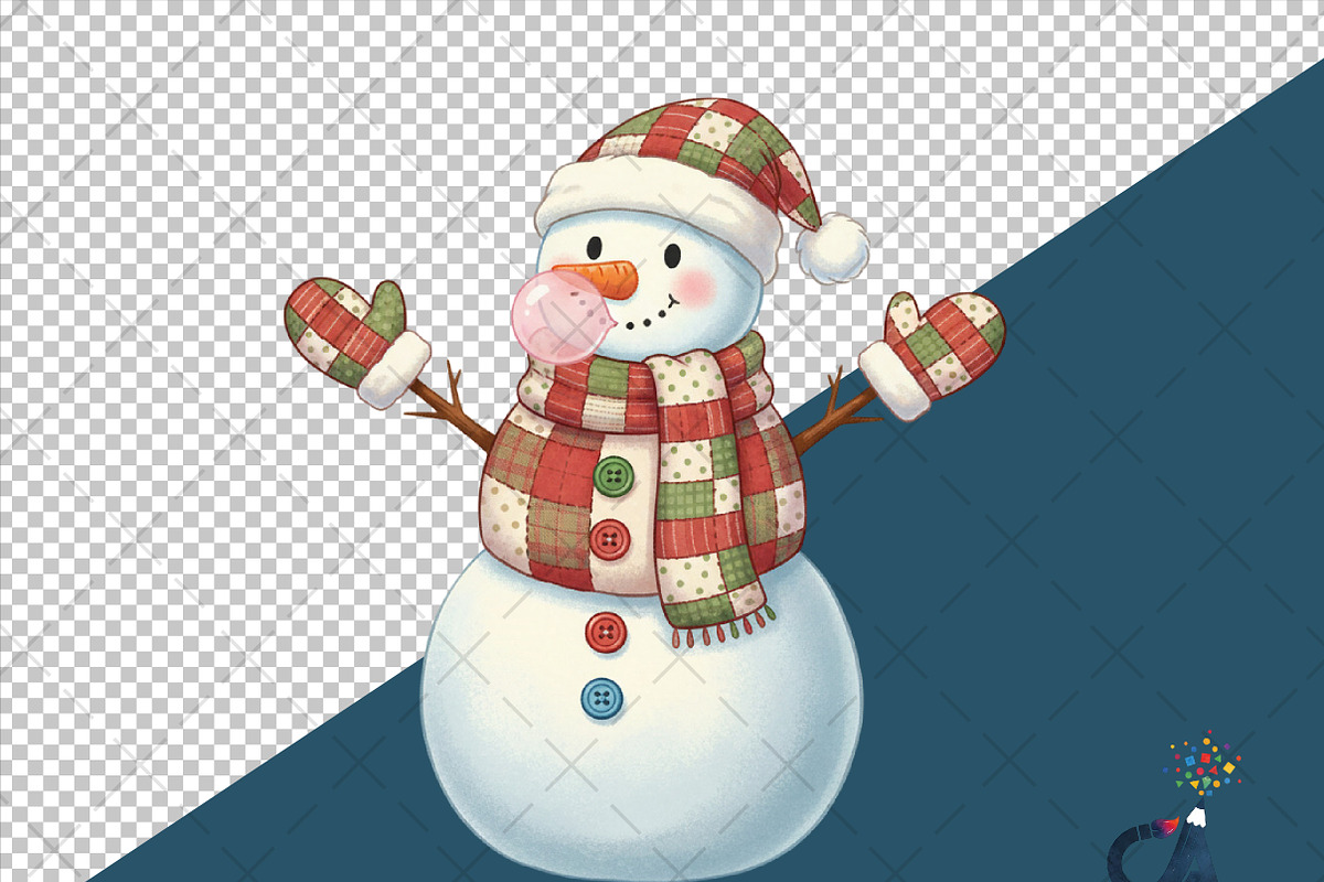 Cute Patchwork Snowman Christmas PNG, an Illustration by Creative Art (Photo 3 of 6)