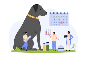 Dog on vet checkup for vaccine, an Animal Illustration by Flashvector