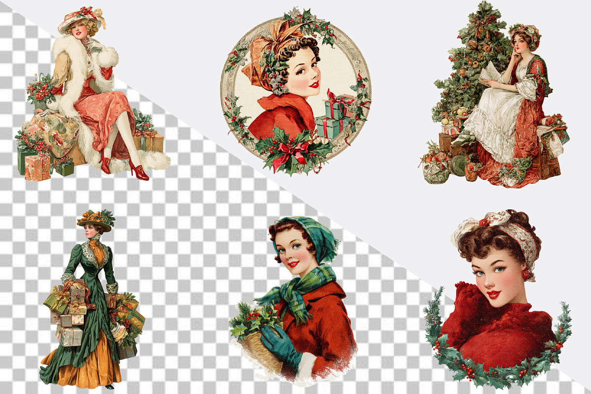 Vintage Christmas Lady Clipart Bund, an Illustration by SVGArt (Photo 6 of 8)