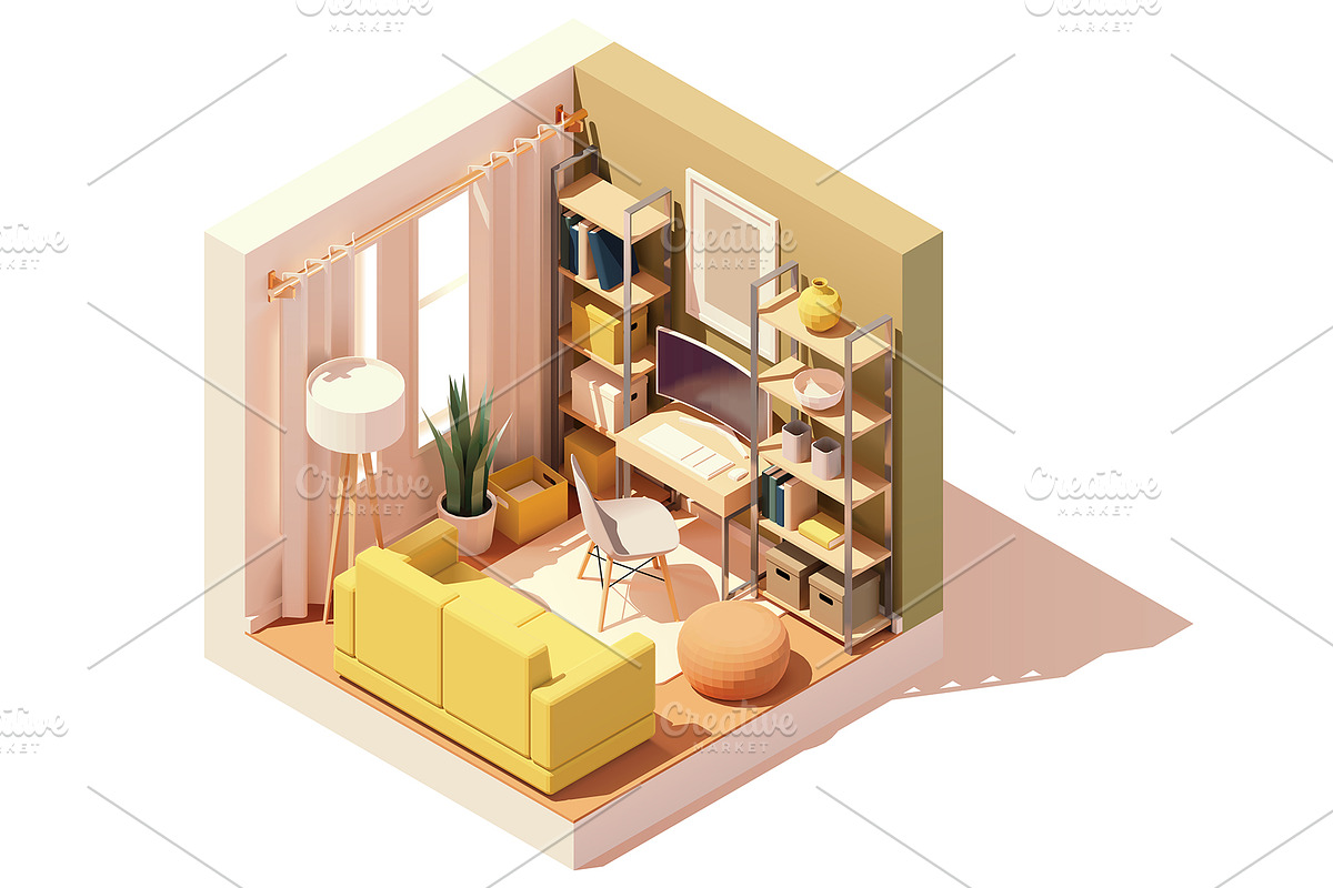 Vector isometric rooms, a Decorative Illustration by tele52 (Photo 9 of 23)