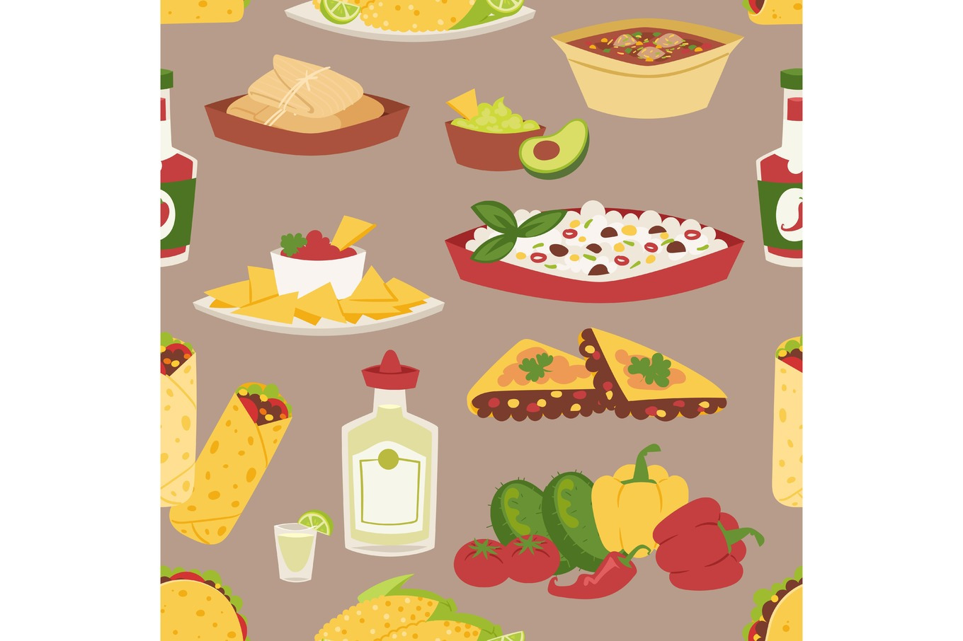 Mexican traditional food with meat seamless pattern, an Object Graphic ...