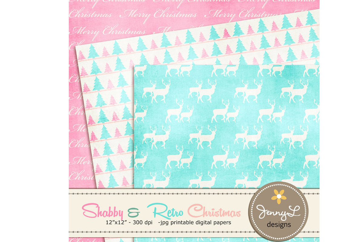 Shabby Retro Christmas Digital Paper, a Pattern Graphic by JennyL Designs (Photo 4 of 4)