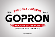 Gopron - Modern Sporty Font, a Sans Serif Font by Sronstudio (Thumbnail 1 of 18)