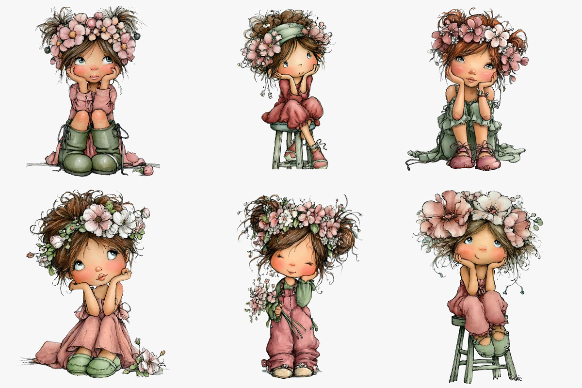 Cute Girl Sitting on Stool Clipart, an Illustration by CreationArt (Photo 4 of 5)