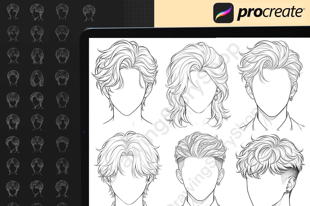 180 Male Hair Procreate Stamps, a Brush Add-On by DrawingStoryShop (Photo 6 of 6)