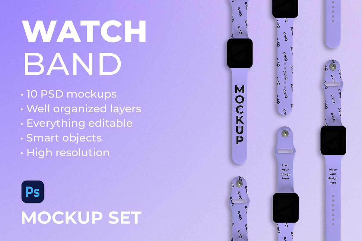 Apple watch band mockup, a Wearable Device Mockup by tinuwiell (Photo 1 of 3)